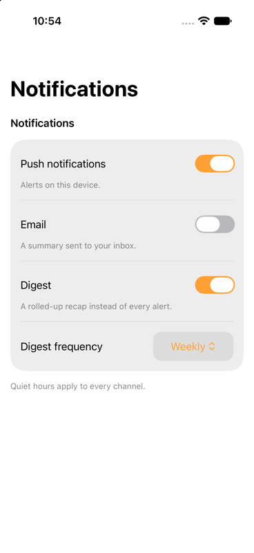 Settings notifications