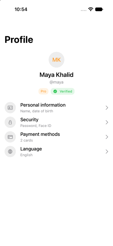 Settings profile