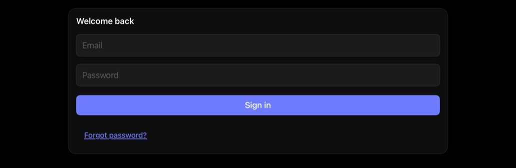 auth-form on iPad, dark