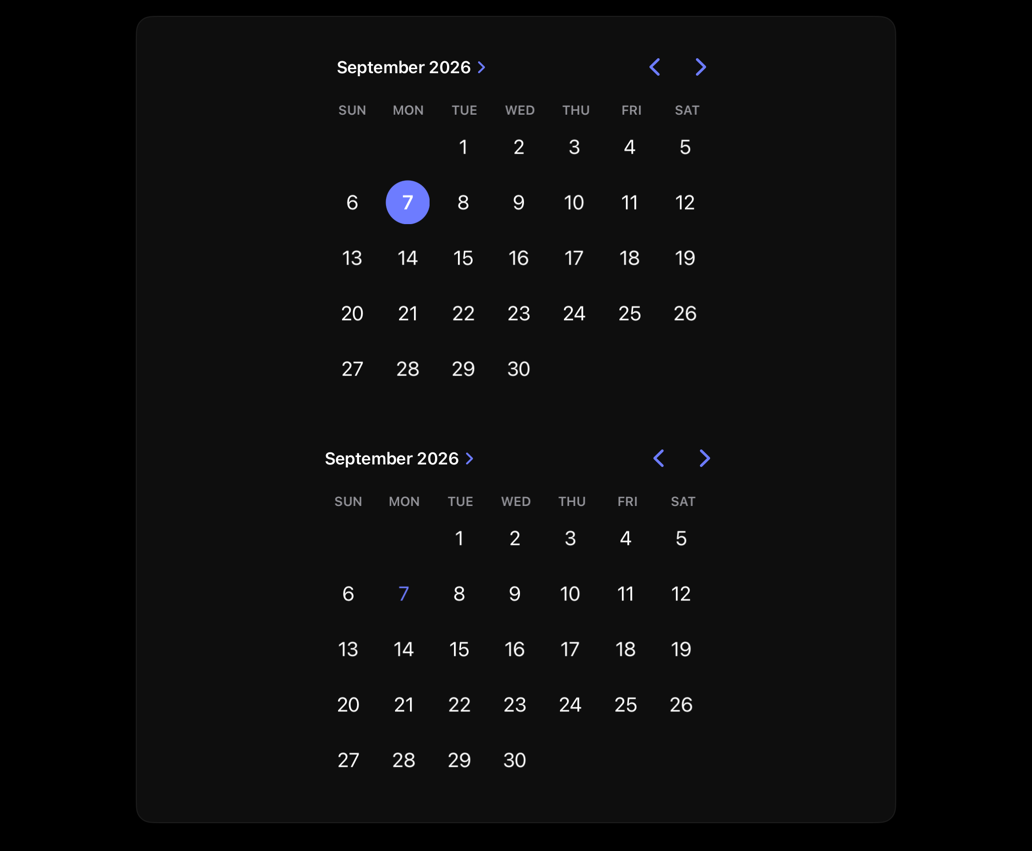 calendar on iPad, dark