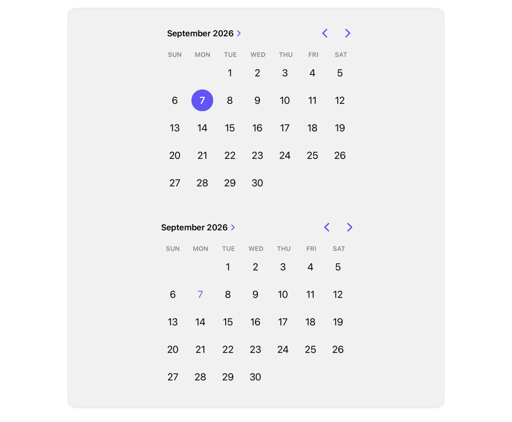 calendar on iPad, light
