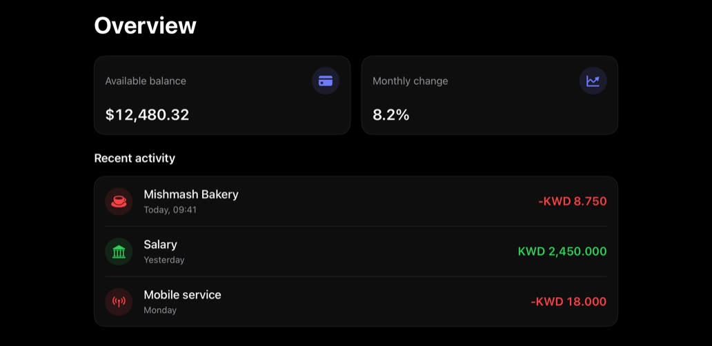finance-overview on iPad, dark