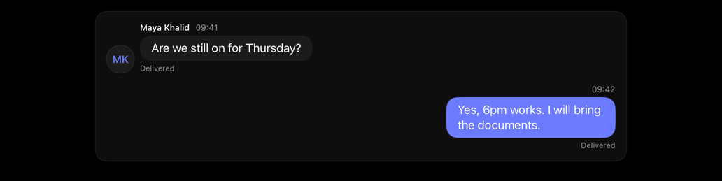 message on iPad, dark