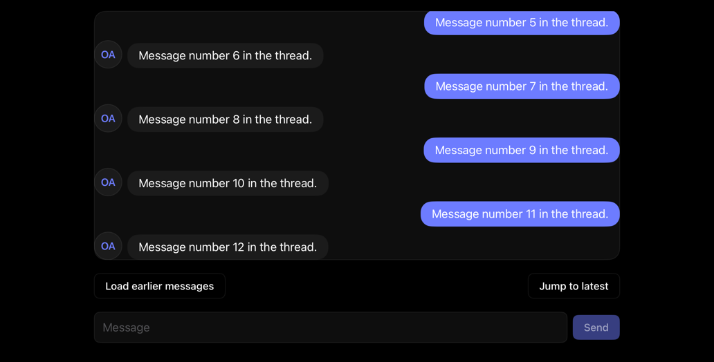 message-scroller on iPad, dark