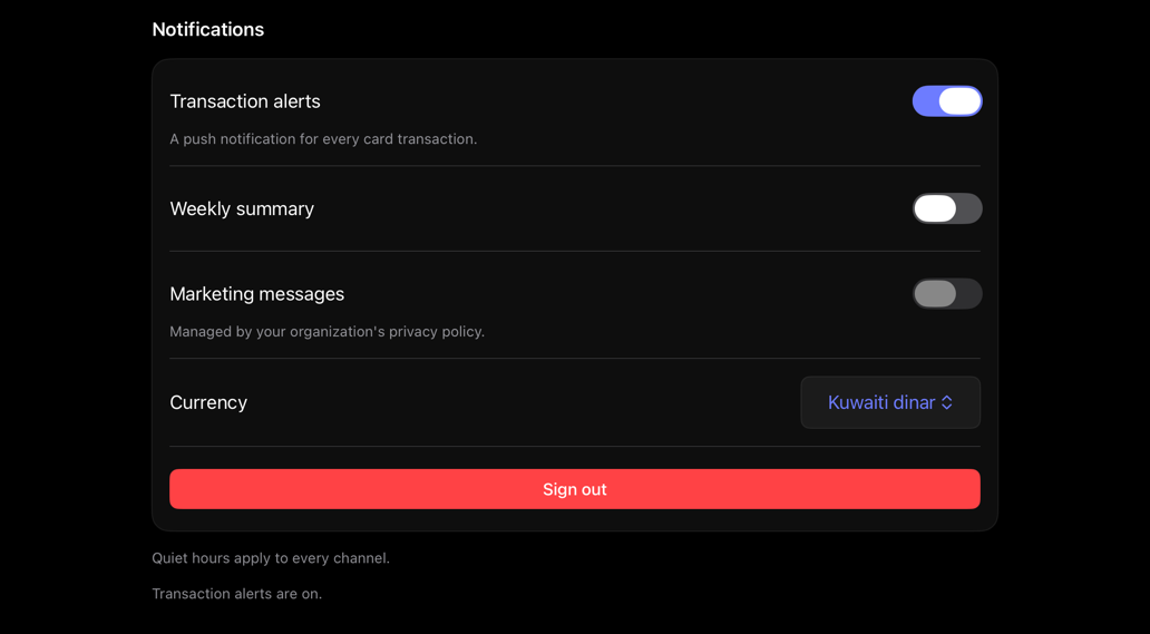 settings-section on iPad, dark