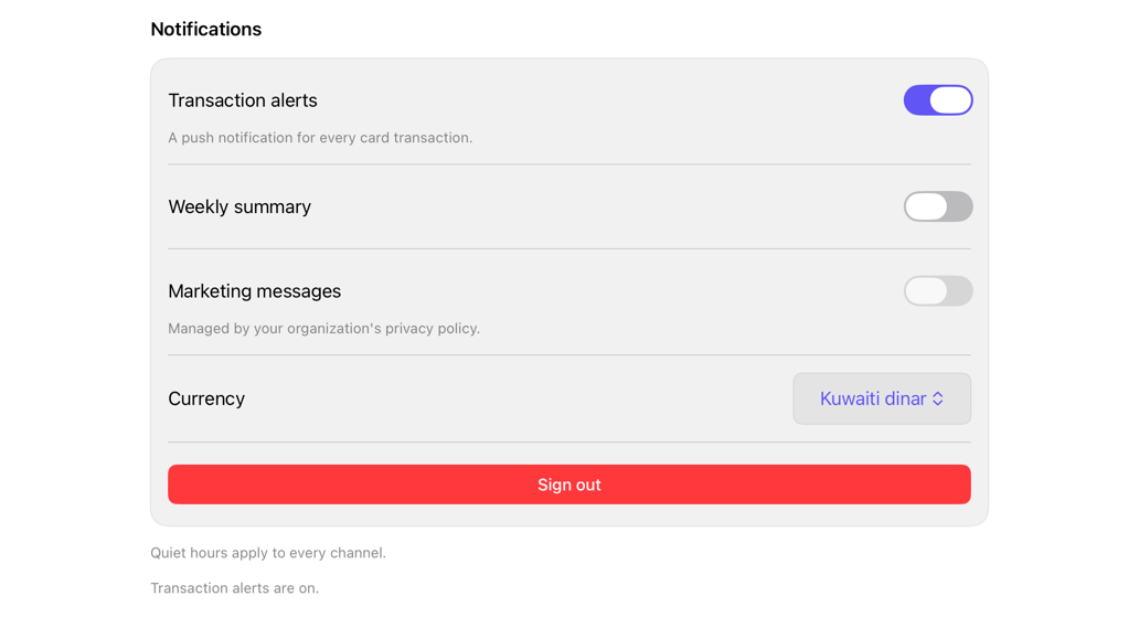 settings-section on iPad, light
