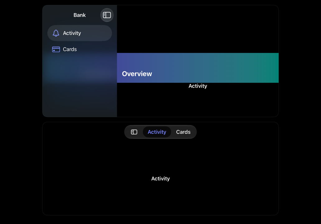sidebar on iPad, dark