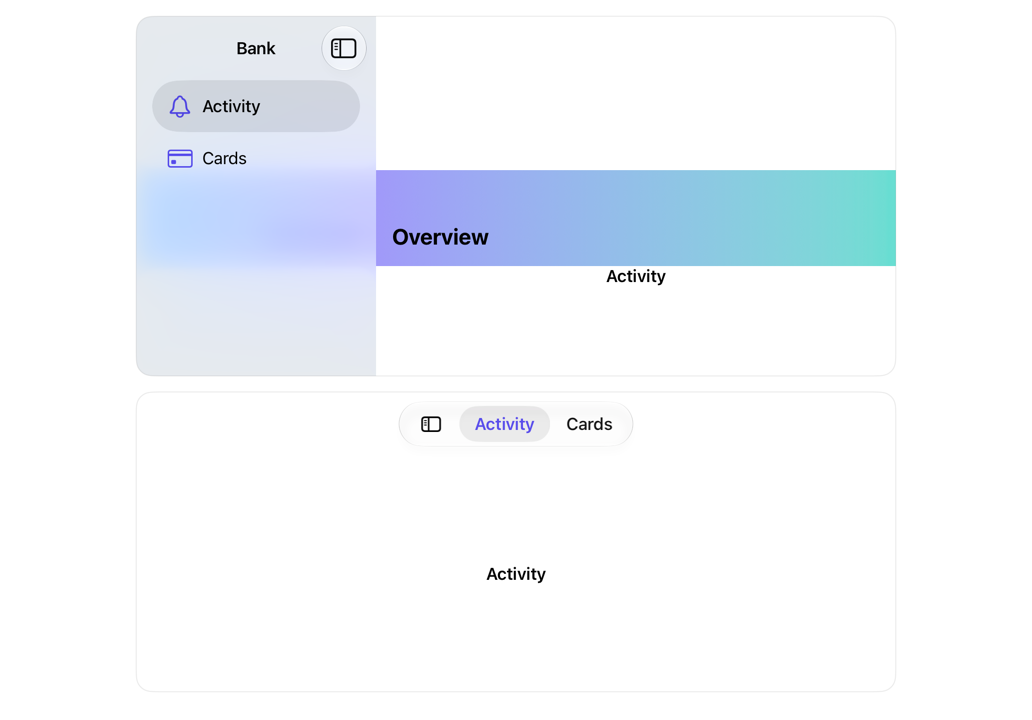 sidebar on iPad, light
