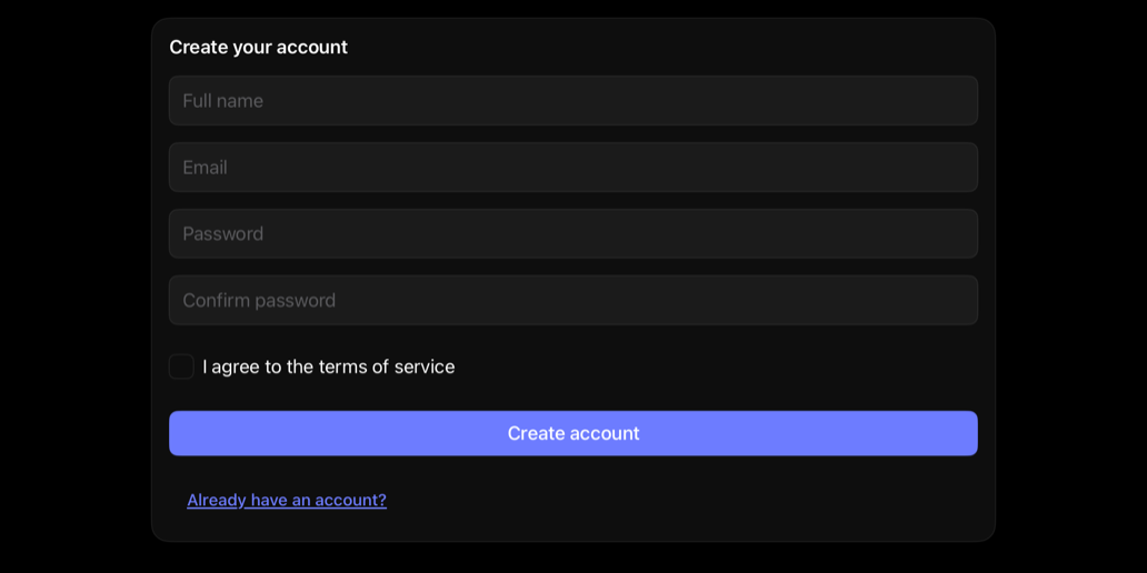 signup-form on iPad, dark