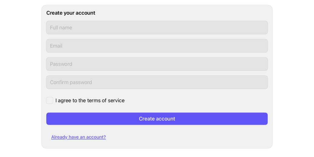 signup-form on iPad, light
