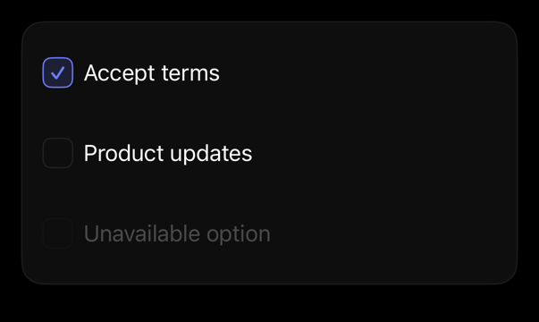 checkbox preview, dark