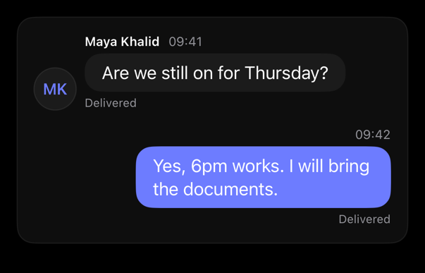message preview, dark