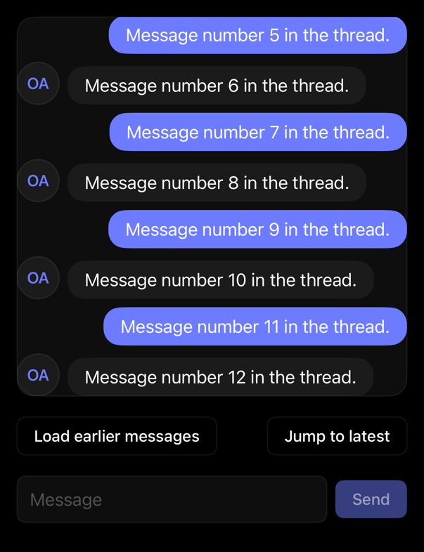 message-scroller preview, dark