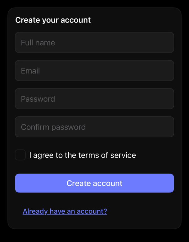 signup-form preview, dark